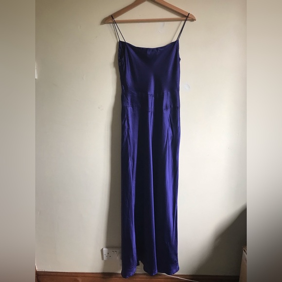 Monsoon Vintage Y2K Royal Blue Silk Bias Cut Cowl Occasion Prom Evening Dress 8 - Picture 10 of 16